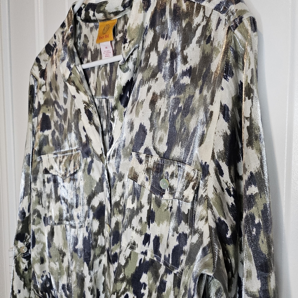 Ruby Rd Camo Metallic Button Front Utility Tunic … - image 4